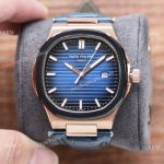 AAA Quality Patek Philippe Nautilus Watch in Rose Gold Blue Leather Strap 45mm_th.jpg